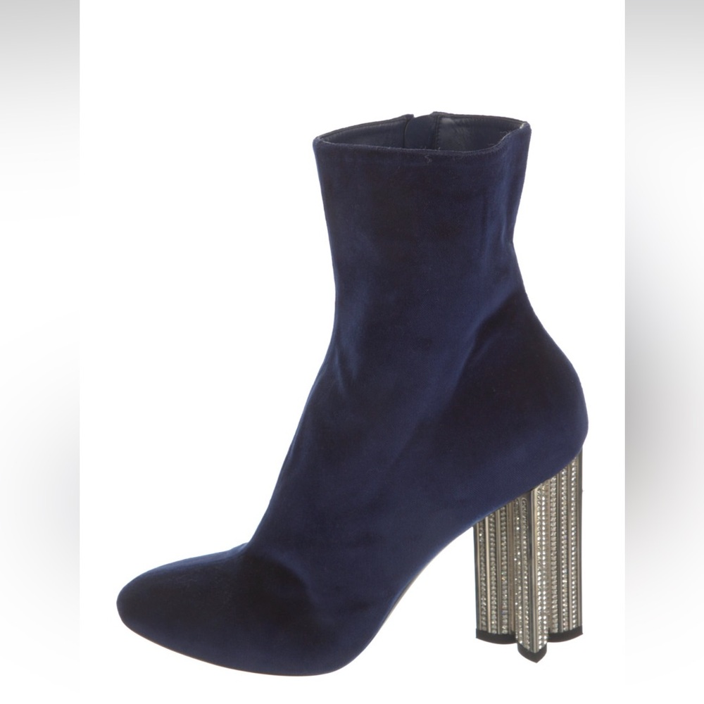 Louis Vuitton Blue Velvet Crystal Heel Boots Size 40